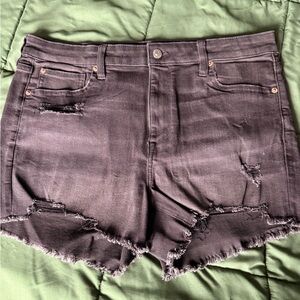 AEO Black Distressed Jean Shorts